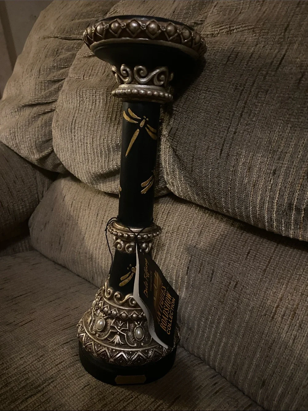 Black and Gold Candle Holder Dale Tiffany measure 1 foot -small one free broken